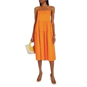 Enza Costa Dresses Cool Cotton Tiered Dress Papaya Orange Midi